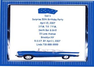 50th Birthday Chevy Personalized Invitation Free Shipping