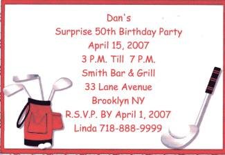 5oth Birthday Golf Personalized Invitation Free Shipping