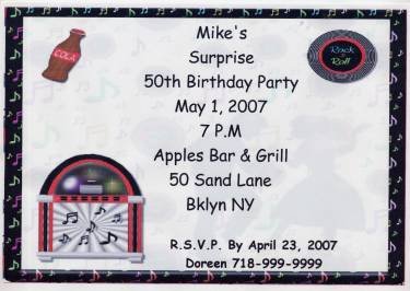 50th Birthday Jukebox Personalized Invitation Free Shipping