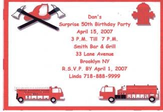 Fire Engine Birthday Personalized Invitation Free Shipping