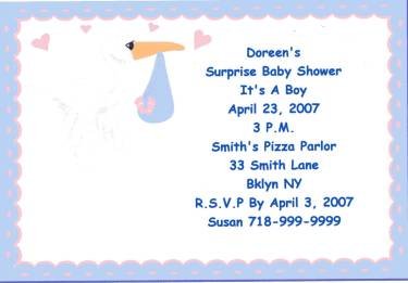 Blue Stork Party Invitation Personalized Free SZhipping