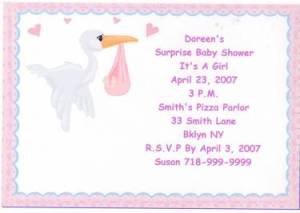Pink Stork Party Invitation Personalized Free Shipping