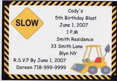 Construction Party Invitation Personalized Free Shipping