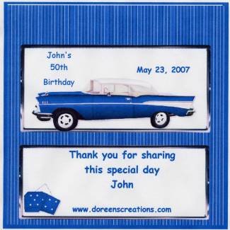 CHEVY BIRTHDAY PERSONALIZED HERSHEY 1.55 OZ WRAPPER FREE SHIPPING