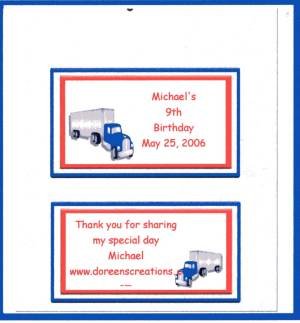 RED SEMI TRUCK BIRTHDAY PERSONALIZED HERSHEY WRAPPER 1.55 OZ FREE SHIPPING