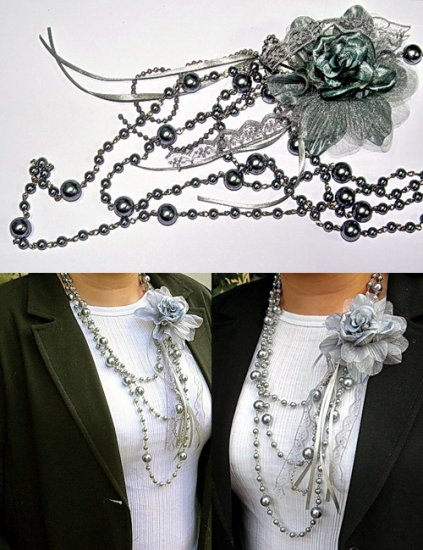 Cyan Pearl Like Double Layer Bead Necklace With Flower BN_002