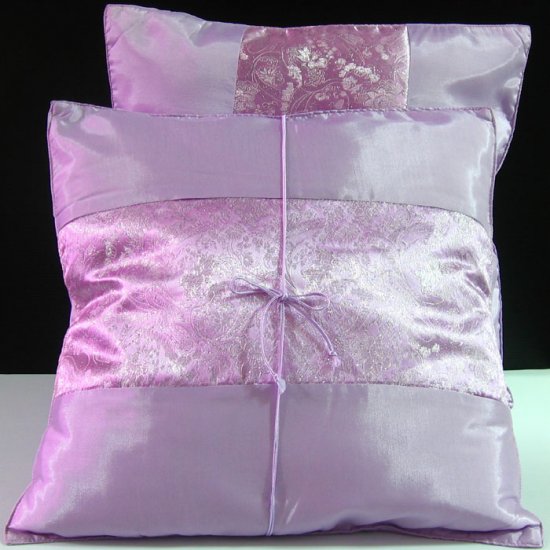 Pair Of Silk Decorative Pillow Case Cover Cushion Light Purple Pink With Silver Pattern