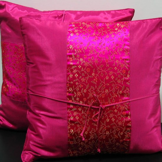 Pair Of Silk Decorative Pillow Case Cover Cushion Purple With Floral Pattern