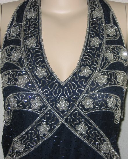 Navy/Silver Halter Gown - Petite