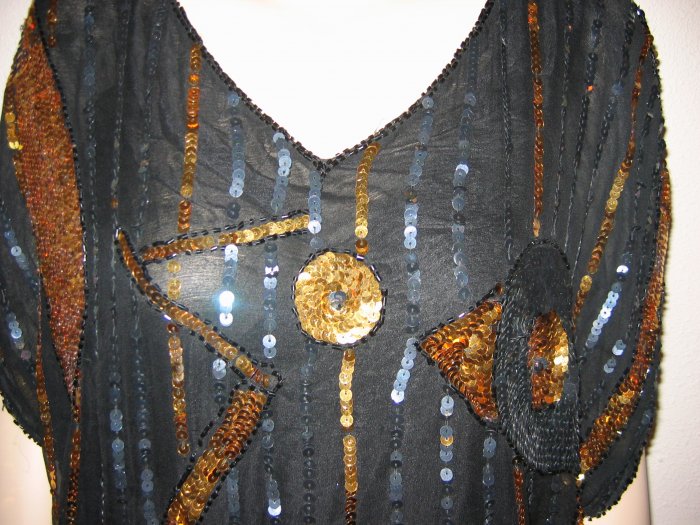 Vintage Lightweight Gold & Black Sequin Blouse