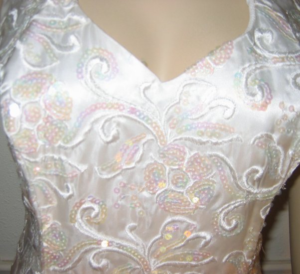Alyce Designs White Sequined/Embroidered Gown