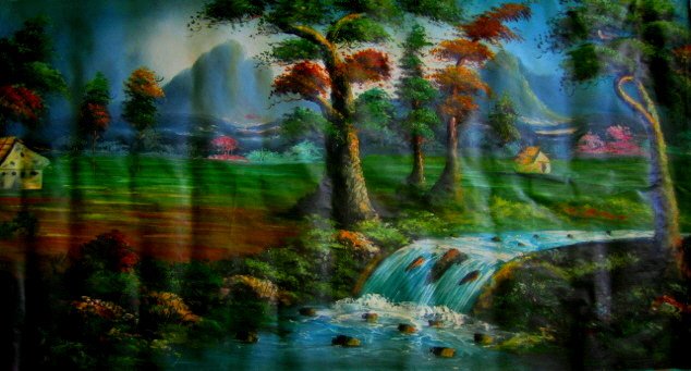 WATERFALL LANDSCAPE PAINTING FULL WALL SIZE poster art nature yoga