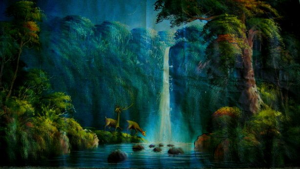 DEER IN FOREST LANDSCAPE FULL WALL SIZE VINTAGE PAINTING poster art