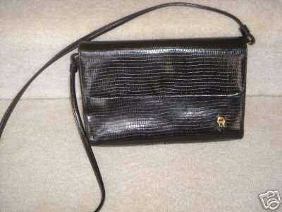 AUTHENTIC ETIENNE AIGNER GENUINE LEATHER BLACK CROC MOC WOMEN'S PURSE BAG HANDBAG EVENING DRESS