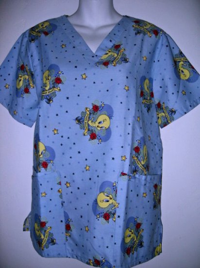 MEDIUM TWEETY bird medical uniform SCRUBS WOMEN'S CLOTHES SHIRT TOP
