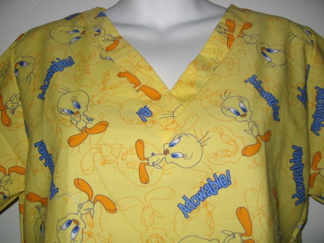 SMALL YELLOW TWEETY bird medical uniform SCRUBS WOMEN'S CLOTHES SHIRT TOP