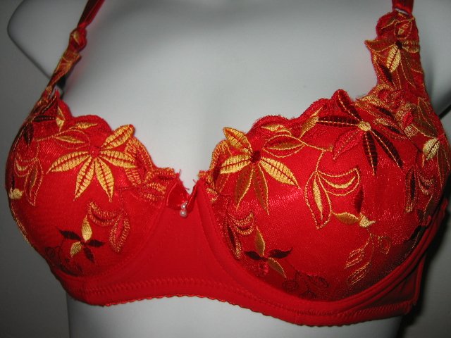 #2 RED - 70 32B WOMEN'S CLOTHES SEXY LACY gold BRA LINGERIE PANTY SEX