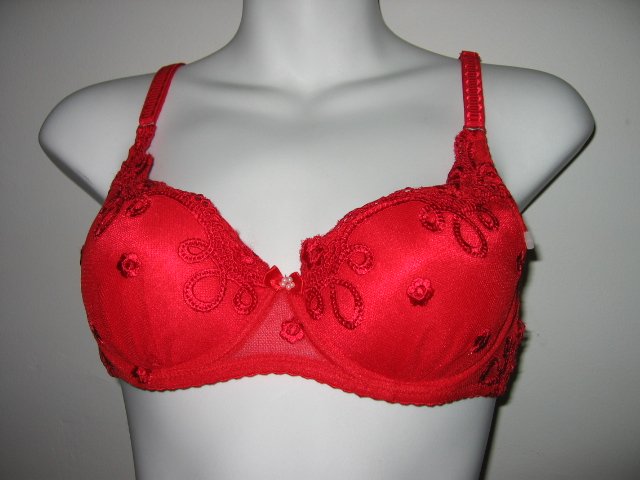 #6 RED - 70 32A WOMEN'S CLOTHES SEXY LACY bow embroidery BRA LINGERIE PANTY SEX