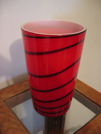 RED BLACK STRIPE VASE FLOWER HOLDER CONTAINER HOME DECOR GARDEN DECORATIVE COLLETIBLE