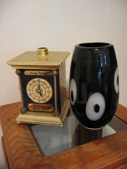 BLACK WHITE SPOTS GLASS VASE flower arrangement pot HANDBLOWN ART DECOR HOME