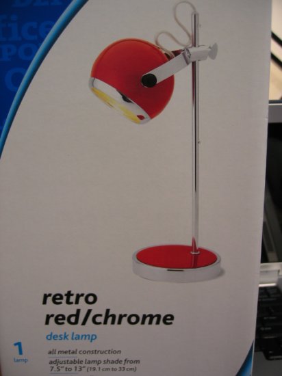 SOLD - OFFICE DEPOT DESK TABLE LAMP LIGHT RETRO RED CHROME college dorm room decor home garden