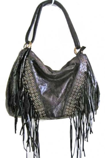 NEW INDIAN FRINGE HOBO LARGE suede faux leather like BIKER WOMEN'S BAG HANDBAG PURSE SOHO tassle