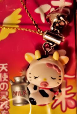 SOLD - milk cow HELLO KITTY CHARM CELL PHONE ACCESSORY IPOD CHAIN NECKLACE DECORATIVE COLLECTIBLE