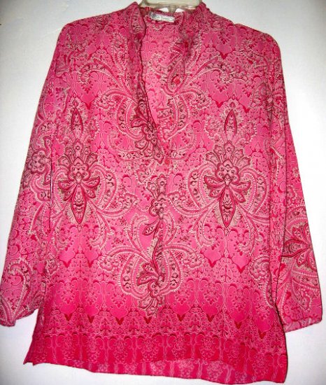SOLD - ST. YVES sz M paisley PINK TOP SHIRT T-SHIRT BUTTON WOMEN'S CLOTHES SHEER OFFICE