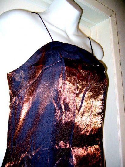 SZ L FORMAL spaghetti strap EVENING GOWN DRESS WOMEN'S CLOTHES SPARKLY gold copper