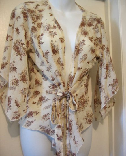 SHEER creme FLORAL KIMONO TOP SHIRT T-SHIRT WOMEN'S CLOTHES country sexy sex lingerie flirty