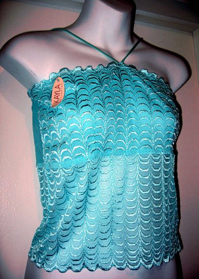 AQUA BLUE MEDIUM HALTER LACE sheer sexy women's clothes lingerie nightie camisole