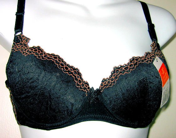 LYCRA gorgeous black GOLD LACE SEXY WOMEN'S CLOTHES LINGERIE SEX T-SHIRT BRA satin shine