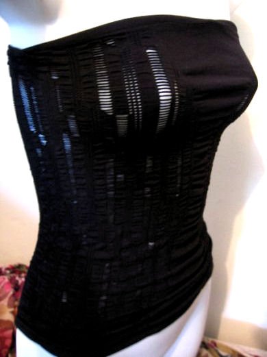 BLACK mesh net STRETCH TUBE TOP CLUBBING rock star yoga WOMEN'S CLOTHES SOFT fishnet undergarment
