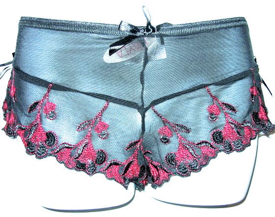 sz L mesh red black embroidered lace panty underwear women's clothes lingerie