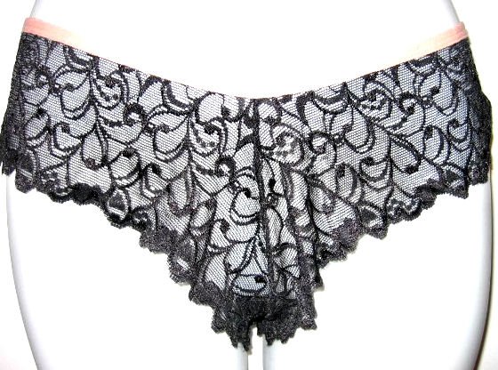sz L mesh transparent BLACK lace butterfly panty underwear women's clothes lingerie orange