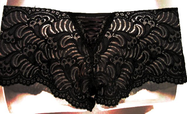 SOLD - sz M black lace satin women's lingerie panties underwear boy shorts