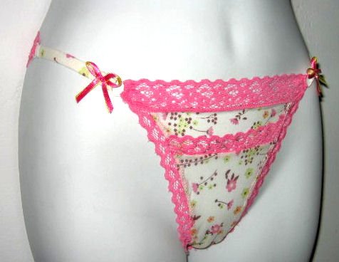 LOT OF 2 g-string sz L mesh see-through pink mesh floral women's lingerie clothes