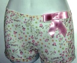 sz M mesh pink bow floral boy short underwear panties women's lingerie