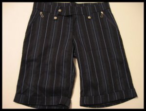 NAVY BLUE BLACK PINSTRIPE CAPRI CAPRIS SHORTS PANTS WOMEN'S CLOTHES JUNIORS sz S