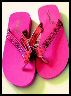SALE - HOT PINK new SUMMER BEACH SWIMMING glitter SANDALS FLIP FLOPS WOMEN'S KID'S GIRL'S SZ 7