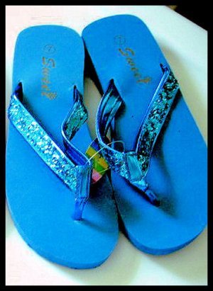 SALE - BLUE new SUMMER BEACH SWIMMING glitter SANDALS FLIP FLOPS WOMEN'S KID'S GIRL'S SZ 7