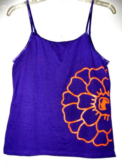 PURPLE orange flower CAMISOLE TANK TOP WOMEN'S T-SHIRT STRETCH BEAUTIFUL SZ L