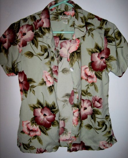 VINTAGE TOMMY BAHAMA HAWAII PASTEL GREEN PINK FLOWER TOP SHIRT BUTTON UP WOMEN'S clothes XS SILK