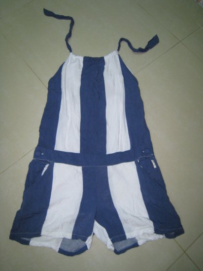 new top shorts JUMPSUIT HALTER BLUE WHITE STRIPE JUNIOR'S CLOTHES SMALL