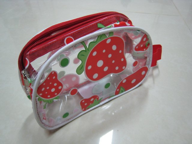 cute strawberry makeup clear transparent pouch bag women's accessory gift beauty products