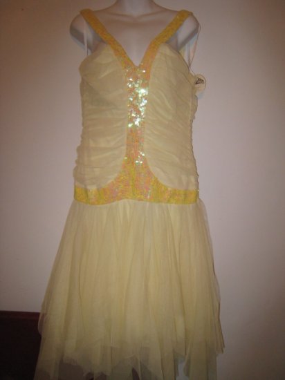 yellow ballerina WINDSOR sequin v-neck dress rouching junior's winter ball dress clothes top skirt