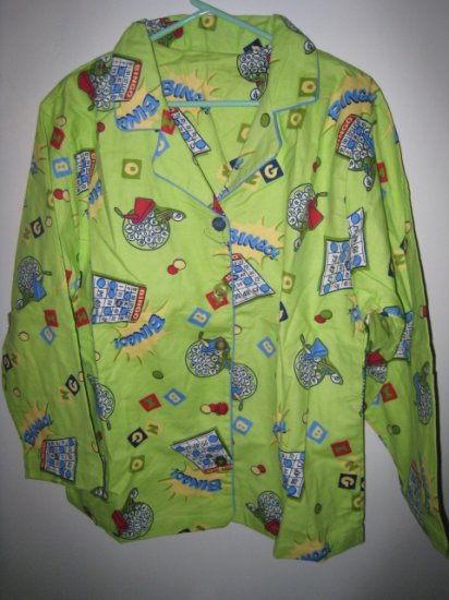 NEW sale women's pajama COLORFUL BINGO SZ XL FLANNEL LONG SLEEVE TOP SWEATER GRANDMA GIFT CLOTHING
