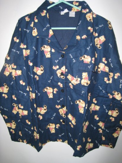 SOLD - NEW bear women's pajama blue SZ L FLANNEL LONG SLEEVE TOP SWEATER CHRISTMAS GIFT CLOTHING