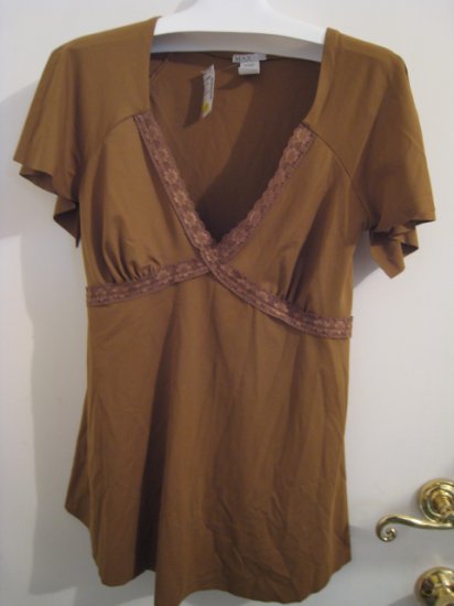 NEW LACE PLUS 1X 2X TOP SHIRT PRETTY brown WOMEN'S STRETCH DRESS SEXY CLOTHING CLOTHES
