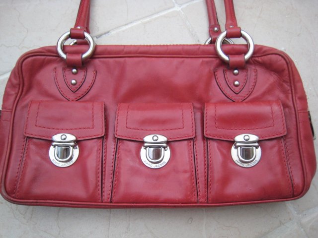 authentic MARC JACOBS RED LEATHER PURSE HANDBAG BAG WOMEN'S ACCESSORY CLOTHING pockets made in ITALY